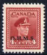 Canada 1949 KG6 Official 4c carmine-lake opt'd OHMS unmounted mint SG O165, stamps on , stamps on  kg6 , stamps on 
