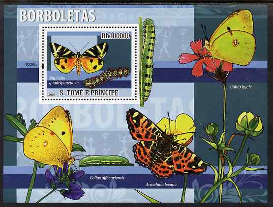 St Thomas & Prince Islands 2009 Butterflies & Catterpillars perf s/sheet unmounted mint, stamps on butterflies