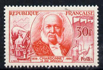 France 1955 Inventions 30f (Chardonnet & Artificial Silk) unmounted mint SG 1244, stamps on inventions     science    textiles, stamps on silk, stamps on 