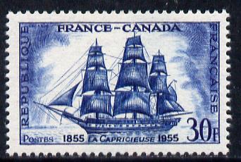 France 1955 La Capricieuse (Warship) unmounted mint SG 1261, stamps on ships