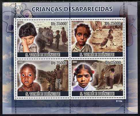St Thomas & Prince Islands 2009 Missing Children perf sheetlet containing 4 values unmounted mint, stamps on children