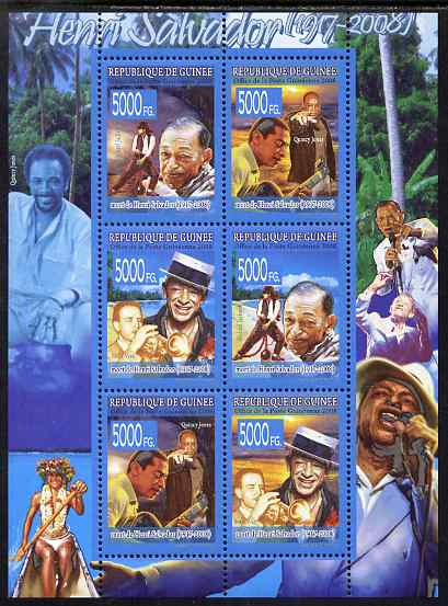 Guinea - Conakry 2008 Death of Henri Salvador perf sheetlet containing 6 values unmounted mint, Michel 5663-68, stamps on personalities, stamps on music