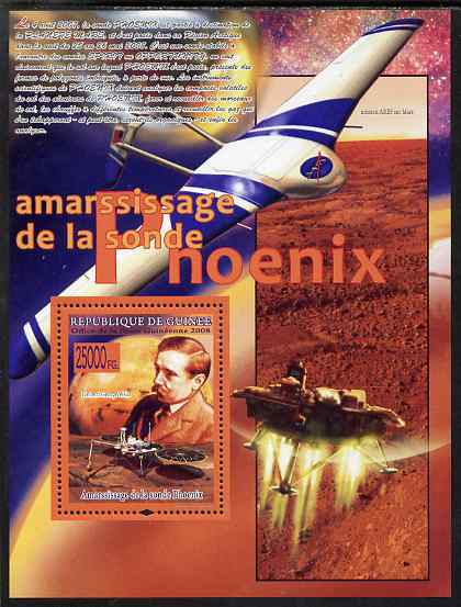 Guinea - Conakry 2008 Phoenix Probe to Mars perf s/sheet unmounted mint, Michel BL1567, stamps on personalities, stamps on science, stamps on space, stamps on literature, stamps on sci-fi