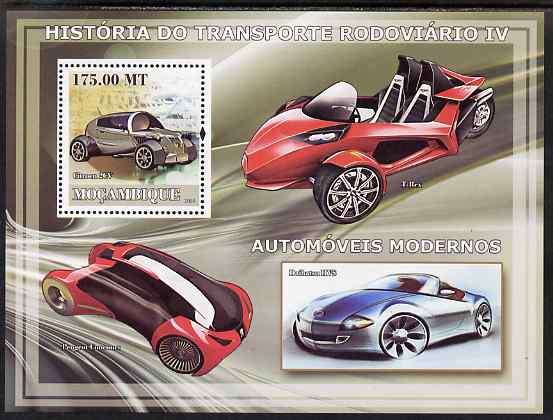 Mozambique 2009 History of Transport - Road Transport #04 perf s/sheet unmounted mint, stamps on transport, stamps on cars, stamps on citroen