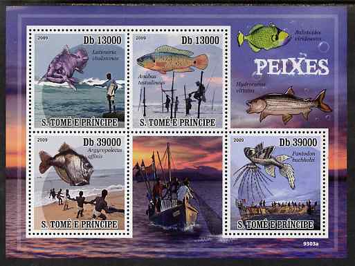 St Thomas & Prince Islands 2009 Fish & Fishing perf sheetlet containing 4 values unmounted mint, stamps on , stamps on  stamps on fish, stamps on  stamps on fishing, stamps on  stamps on ships