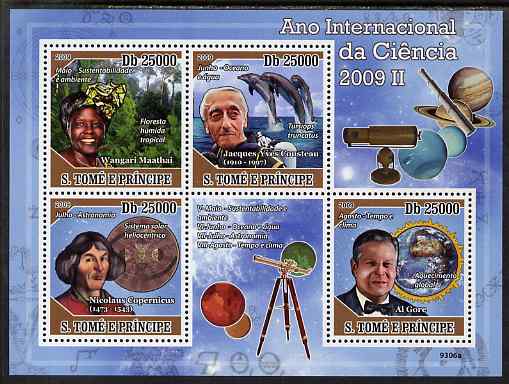 St Thomas & Prince Islands 2009 International Science Year #2 perf sheetlet containing 4 values unmounted mint, stamps on personalities, stamps on copernicus, stamps on science, stamps on physics, stamps on nobel, stamps on space, stamps on dolphins, stamps on scuba, stamps on telescopes