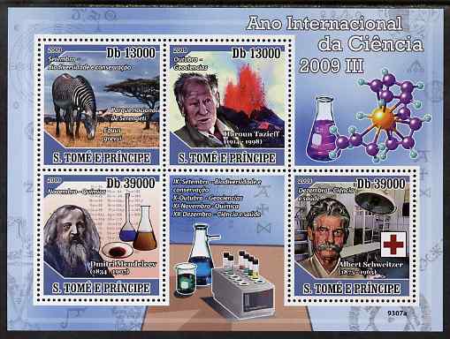 St Thomas & Prince Islands 2009 International Science Year #3 perf sheetlet containing 4 values unmounted mint, stamps on , stamps on  stamps on personalities, stamps on  stamps on volcanoes, stamps on  stamps on science, stamps on  stamps on red cross, stamps on  stamps on medical, stamps on  stamps on animals, stamps on  stamps on zebra, stamps on  stamps on 