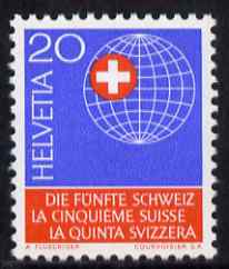 Switzerland 1966 50th Anniversary of Helvetic Society 20c unmounted mint, SG 739, stamps on 
