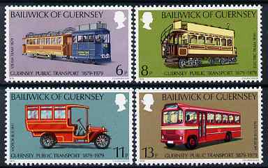 Guernsey 1979 History of Public Transport set of 4 unmounted mint, SG 203-206, stamps on transport, stamps on buses, stamps on trams