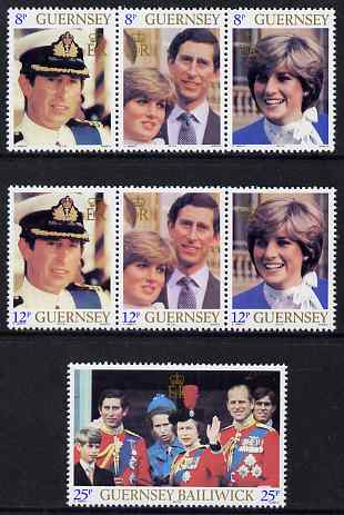 Guernsey 1981 Royal Wedding set of 7 unmounted mint, SG 232-38, stamps on royalty, stamps on diana