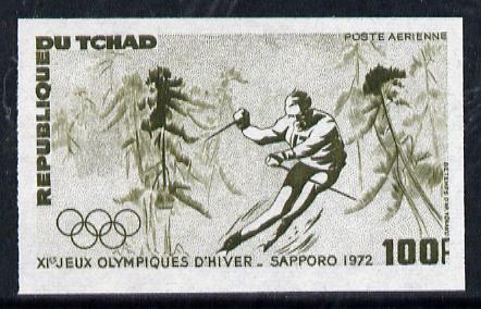 Chad 1972 Sapporo Winter Olympics 100f (Downhill Skiing) unmounted mint imperf colour trial proof (several different combinations available but price is for ONE) as SG 35..., stamps on olympics    sport   skiing