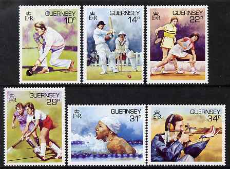 Guernsey 1986 Sport in Guernsey set of 6 unmounted mint, SG 371-76, stamps on sports, stamps on bowls, stamps on cricket, stamps on hockey, stamps on squash, stamps on shooting, stamps on swimming