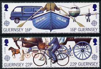 Guernsey 1988 Europa - Transport & Communications set of 4 unmounted mint, SG 420-23, stamps on europa, stamps on transport, stamps on communications, stamps on bicycles, stamps on aviation