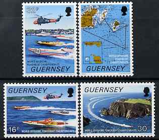 Guernsey 1988 World Offshore Powerboat Championships set of 4 unmounted mint, SG 429-32, stamps on sports, stamps on helicopters
