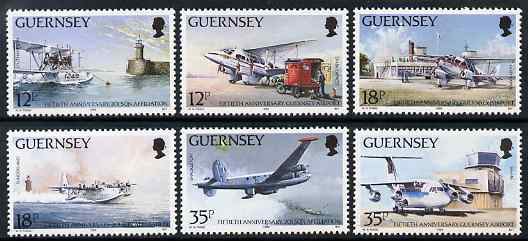 Guernsey 1989 50th Anniversary of Guernsey Airport & 201 Squadron set of 6 unmounted mint, SG 456-61, stamps on aviation, stamps on de haviland, stamps on flying boats, stamps on shorts, stamps on shackleton