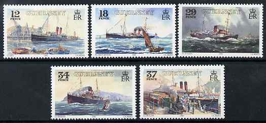 Guernsey 1989 Centenary of Great Western Railway Service to Channel Islands set of 5 unmounted mint, SG 463-67, stamps on ships, stamps on railways, stamps on transport