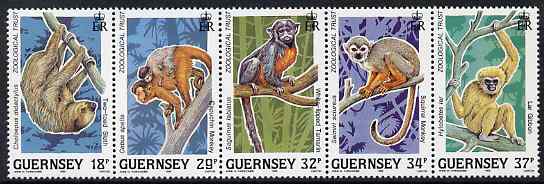 Guernsey 1989 10th Anniversary of Guernsey Zoological Trust - Animals of the Rainforest set of 5 unmounted mint, SG 469-73, stamps on animals, stamps on monkeys, stamps on apes
