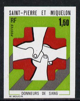 St Pierre & Miquelon 1974 Blood Donors imperf proof in issued colours unmounted mint (SG 527*), stamps on , stamps on  stamps on medical, stamps on  stamps on blood