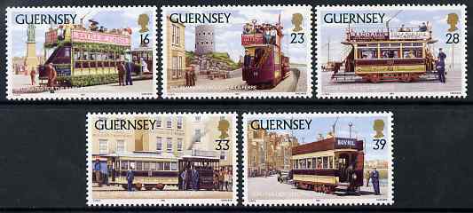 Guernsey 1992 Trams set of 5 unmounted mint, SG 588-92, stamps on transport, stamps on trams