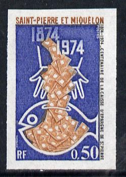 St Pierre & Miquelon 1974 Savings Bank (Fish) imperf proof in issued colours unmounted mint as SG 529*, stamps on fish   banking