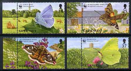 Guernsey 1997 WWF - Endangered Species - Butterflies & moths set of 4 unmounted mint, SG 730-33, stamps on , stamps on  wwf , stamps on butterflies, stamps on moths