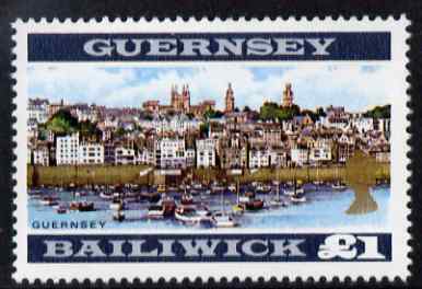 Guernsey 1969-70 £1 View of Guernsey (perf 13.5) unmounted mint, SG 28a, stamps on tourism, stamps on ports