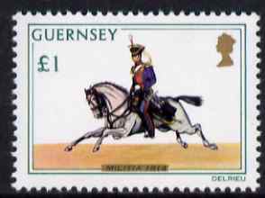 Guernsey 1974-78 Cavalry Trooper, Light Dragoons £1 from Militia Uniforms def set unmounted mint, SG 113, stamps on militaria, stamps on militry uniforms