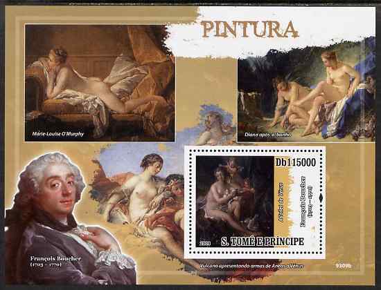 St Thomas & Prince Islands 2009 Nude Paintings perf s/sheet unmounted mint, stamps on arts, stamps on nudes, stamps on boucher