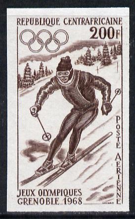 Central African Republic 1968 Mexico Olympics 200f (Downhill Skiing) imperf colour trial proof (several different combinations available but price is for ONE) as SG 159 unmounted mint, stamps on olympics    sport    skiing