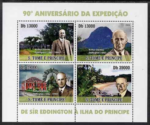 St Thomas & Prince Islands 2009 Sir Arthur Stanley Eddington perf sheetlet containing 4 values unmounted mint, stamps on personalities, stamps on science, stamps on eclipse, stamps on atomics, stamps on astronomy