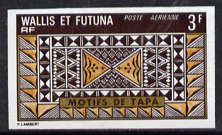 Wallis & Futuna 1975 Mats 3f (Pattern) imperf proof in issued colours (SG 239*), stamps on tapestry     furnishings