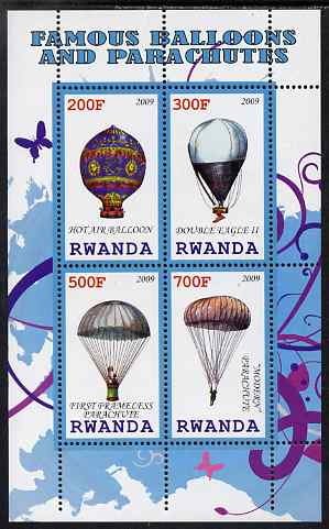 Rwanda 2009 Hot Air Balloons perf sheetlet containing 4 values unmounted mint, stamps on aviation, stamps on balloons