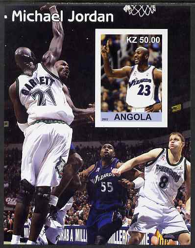 Angola 2002 Michael Jordan #2 imperf souvenir sheet unmounted mint. Note this item is privately produced and is offered purely on its thematic appeal , stamps on personalities, stamps on basketball, stamps on sport