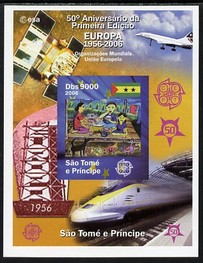 St Thomas & Prince Islands 2006 50th Anniversary of First Europa Stamp imperf souvenir sheet #1 Painting of Picnic unmounted mint. Note this item is privately produced an..., stamps on europa, stamps on aviation, stamps on concorde, stamps on railways, stamps on arts, stamps on satellites, stamps on 