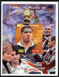 St Thomas & Prince Islands 2004 Rugby World Cup #2 Scott Murray imperf souvenir sheet unmounted mint. Note this item is privately produced and is offered purely on its thematic appeal, stamps on sport, stamps on rugby, stamps on diana, stamps on scots, stamps on scotland