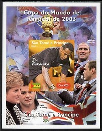St Thomas & Prince Islands 2004 Rugby World Cup #6 Joe Rokocoko imperf souvenir sheet unmounted mint. Note this item is privately produced and is offered purely on its thematic appeal, stamps on sport, stamps on rugby, stamps on diana