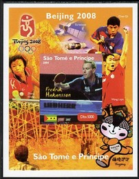 St Thomas & Prince Islands 2004 Beijing Olympic Games - Table Tennis Stars #8 - Fredrik Hakansson imperf souvenir sheet unmounted mint. Note this item is privately produced and is offered purely on its thematic appeal, stamps on personalities, stamps on sport, stamps on olympics, stamps on table tennis