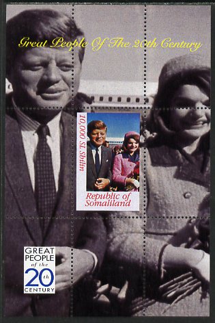 Somaliland 1999 Great People of the 20th Century - JFK & Jackie perf souvenir sheet unmounted mint, stamps on personalities, stamps on kennedy, stamps on usa presidents, stamps on americana