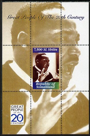 Somaliland 1999 Great People of the 20th Century - Martin Luther King perf souvenir sheet unmounted mint. Note this item is privately produced and is offered purely on it..., stamps on personalities, stamps on human rights, stamps on peace, stamps on nobel, stamps on racism
