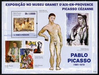 St Thomas & Prince Islands 2009 Paintings by Pablo Picasso perf s/sheet unmounted mint, stamps on arts, stamps on picasso, stamps on nudes