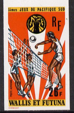Wallis & Futuna 1975 South Pacific Games 26f (Volleyball) imperf proof from limited printing unmounted mint, SG 244*, stamps on volleyball     sport