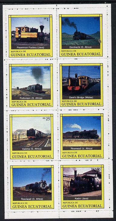 Equatorial Guinea 1977 Locomotives complete perf set of 8 values (Mi 1145-52A) unmounted mint, stamps on railways
