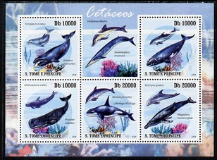 St Thomas & Prince Islands 2009 Whales & Dolphins perf sheetlet containing 5 values unmounted mint, stamps on marine life, stamps on whales, stamps on dolphins