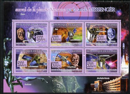 Guinea - Conakry 2009 Planet Mercury Fly-by perf sheetlet containing 6 values unmounted mint, stamps on , stamps on  stamps on space, stamps on  stamps on astronomy, stamps on  stamps on satellites, stamps on  stamps on planets