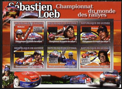 Guinea - Conakry 2009 Sebastian Leob - World Rally Champion perf sheetlet containing 6 values unmounted mint, stamps on personalities, stamps on cars, stamps on citroen, stamps on sport