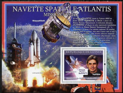 Guinea - Conakry 2008 Space Shuttle Atlantis perf s/sheet unmounted mint, stamps on space, stamps on shuttle, stamps on planets, stamps on satellites