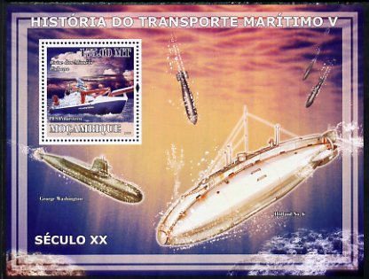 Mozambique 2009 History of Transport - Ships #05 perf s/sheet unmounted mint, stamps on transport, stamps on ships, stamps on submarines, stamps on 