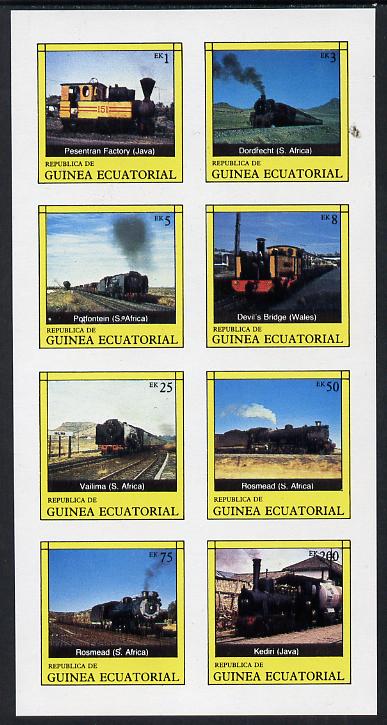 Equatorial Guinea 1977 Locomotives complete imperf set of 8 values (Mi 1145-52B) unmounted mint, stamps on railways