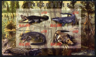 Malawi 2010 Crocodiles imperf sheetlet containing 4 values unmounted mint, stamps on reptiles, stamps on crocodiles