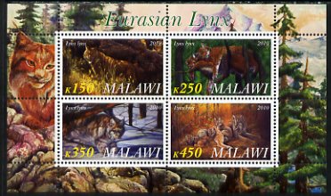 Malawi 2010 Lynx perf sheetlet containing 4 values unmounted mint, stamps on animals, stamps on lynx